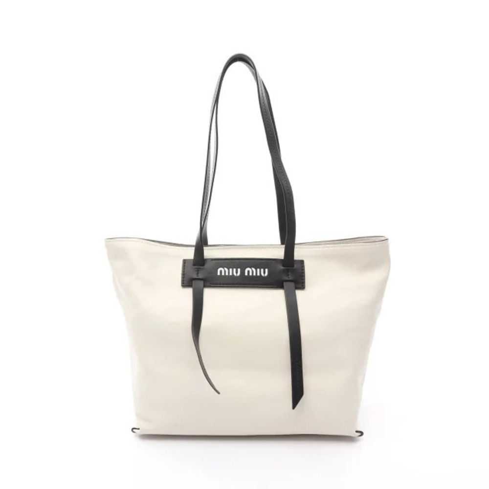 Miu Miu Madras Tote Bag Leather White Black